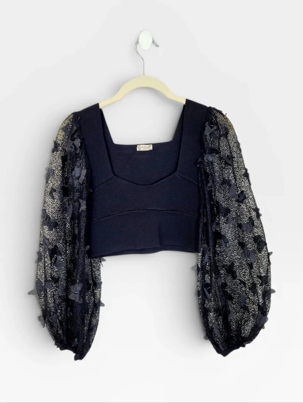 INTIMATELY FREE PEOPLE Flutter By Sheer Mesh Puff Sleeve Butterfly Crop Top S